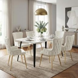 FurnitureR Computer Desk with White Marble Top, 150 x 80 cm, Black Metal Legs, 74 cm Height