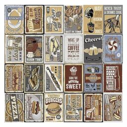 "WALPLUS 27 Stickers of 20x30cm(7.8x11.8"") Vintage Bistro Retro Metal Signs Wall Mural Stickers Set Mural Art Vinyl Nursery Decorations for Living Room Kids Bedroom Decors Home Removable DIY Gift"