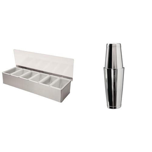 Beaumont 6 Part Stainless Steel Condiment Holder & Mezclar Tin-on-Tin Boston Cocktail Shaker, Stainless Steel, Mirror Finish, Professional Bar