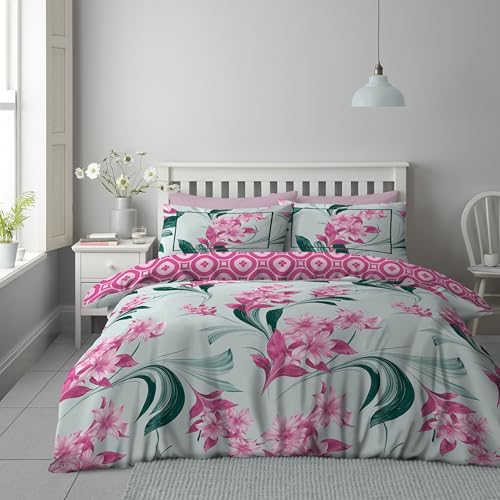 GC GAVENO CAVAILIA Geometric Duvet Cover Sets - Reversible Floral Grey King Size Duvet Cover Sets With Pillow Cases - Breathable, Soft Flowers Bedding Sets With Button Closure