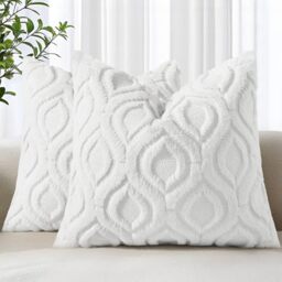 decorUhome Set of 2 Faux Fur Cushion Covers 50x50 cm, Decorative Soft Plush Fluffy Velvet Cushion Cover 20X20 Inch, Square Boho Neutral Pillow case for Sofa, White