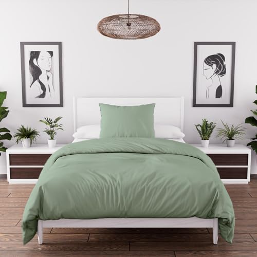 Soleil d'ocre, Boheme Washed Microfibre Duvet Cover Set 140 x 200 cm Sea Green