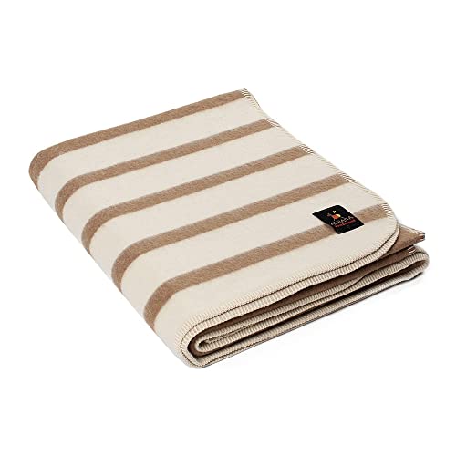 Thick Alpaca Wool Blanket Heavyweight for Camping Outdoors or Using Indoors - Soft Peruvian Alpaca Wool Blankets (Soft Camel/Ivory, Twin)