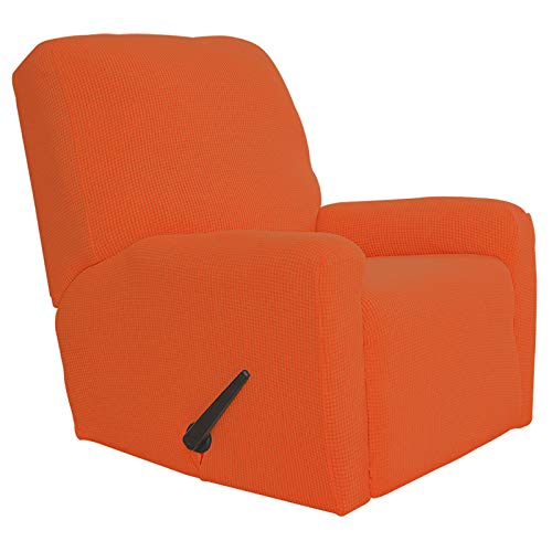 Easy-Going Recliner Stretch Sofa Slipcover Sofa Cover 4-Pieces Furniture Protector Couch Soft with Elastic Bottom Kids,Polyester Spandex Jacquard Fabric Small Checks(Recliner,Orange