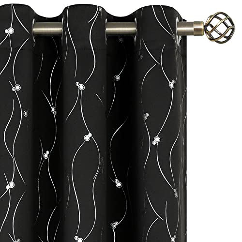 BGment Black Blackout Curtains 63 Inch Length 2 Panels Set Grommet Thermal Insulated Room Darkening Window Curtains with Wave Line and Dots Printed for Bedroom, 42 x 63 Inch, Black