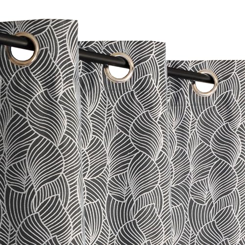 Atout Ciel Fantasy Jacquard Thermal Curtain with Eyelets 135 x 240 cm Ready to Hang Dark Grey