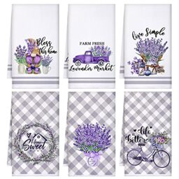 Boyiee Set of 6 Lavender Kitchen Towels Purple Floral Dishtowels Rustic Absorbent Purple Tea Hand Towels 24 x 16 Inches Lavender Lover Gifts for Farmhouse Kitchen Bathroom Accessories Decorations