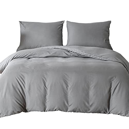 Single Duvet Bedding Cover Set Duvet Cover with 2pcs Pillowcases Soft Microfibre Polyester Duvet Cover Sets ???Light Grey???