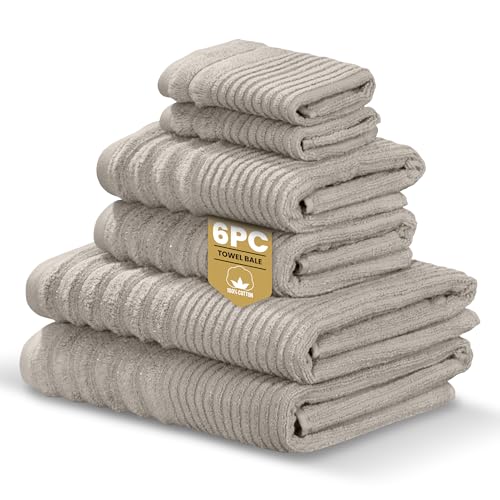Rapport Home Linear 6-Piece Towel Bale - Bale Dove Grey - Luxurious 100% Cotton 500gsm Bathroom Set