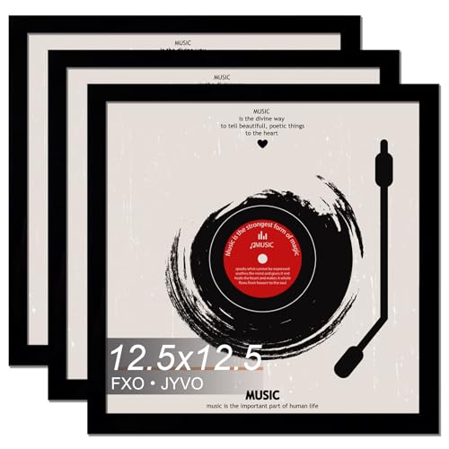 Vinyl Record Frame Display for 12 inch LP with 12.5x12.5 Album Cover - Black 12.5 x 12.5 Frame Light Weight with High-Clarity Plastic Wall Mount - 3 Packs/Black