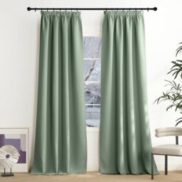 NICETOWN Sage Green Curtain Children's Room Blackout Curtains for Rails Thermal Curtain Heat Protection Ruffle Tape Thermal Curtains Opaque Curtains 240 x 140 cm (H x W) Blackout Curtains