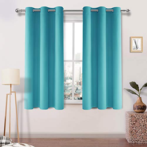 DWCN Curtains Room Darkening Blackout Curtain Thermal Insulated Window Curtains for Bedroom Living Room 38 x 45 inch Length, Turquoise, Set of 2