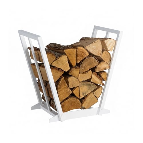 Relaxdays Log Holder, Metal, HWD: 55.5 x 62 x 35 cm, Firewood Storage for Logs, Stacked Wood, White