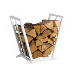 Relaxdays Log Holder, Metal, HWD: 55.5 x 62 x 35 cm, Firewood Storage for Logs, Stacked Wood, White