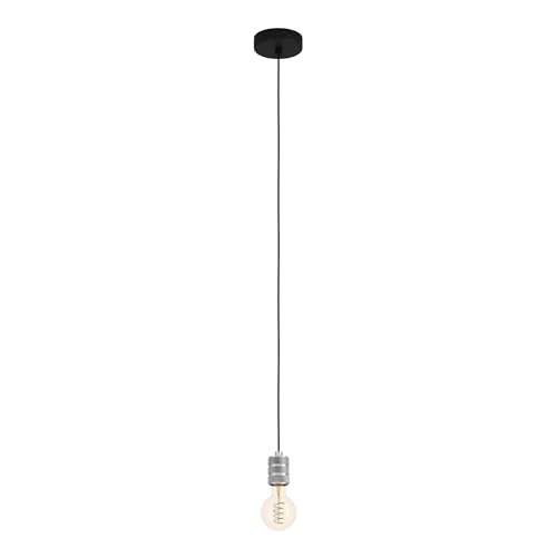 Eglo Pendant Lighting Yorth, Ceiling Light Fitting, Hanging lamp for Dining and Living Room, Bulb Holder Made of Metal in Silver and Black, E27 Socket