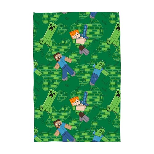Minecraft Officially Licensed Fleece Blanket Super Soft Warm Blanket - Level Design - Perfect for Home, Bedroom, Sleepovers and Camping 100 x 150 cm - Green