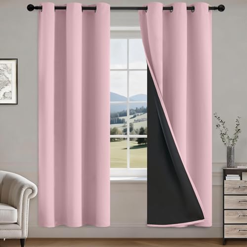 COSVIYA 100% Pink Blackout Curtains for Kids Room 72 Inches Length - Room Darkening Light Blocking Drapes for Bedroom, Grommet Thermal Insulated Window Panels with Black Liner, W40xL72,2 Panels