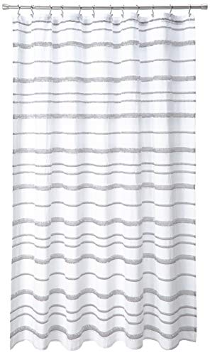 "Lush Decor, White & Gray Stripe Clip Jacquard Shower Curtain, 72"" x 72"""