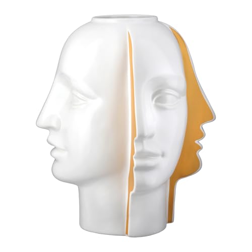GILDE Facial Vase, Ceramic, White, Height 28 cm x Diameter 23 cm, Face Design, 3D Look, Waterproof Flower Vase