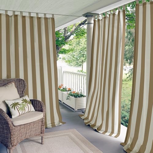 "Elrene Home Fashions 26865874501 Indoor/Outdoor Tab Top Stripe Single Panel Window Curtain Drape, 50"" x 108"", Natural, 50"" W x 108"" L (Pack of 1)"