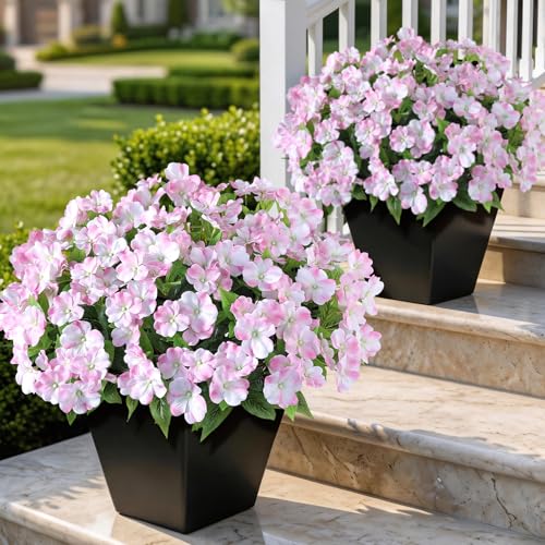 YXZZWL 8 Bundles Artificial Impatiens for Outdoor Spring Summer Decor, No Fade Silk Fake Flowers, UV-Resistant Faux Plants for Garden Porch Home Farmhouse Decoration (Pink)