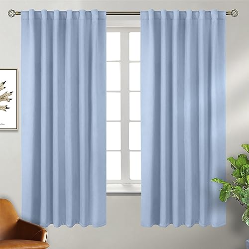 BGment Rod Pocket and Back Tab Curtains for Bedroom - Thermal Insulated Black Out Room Darkening Curtains for Living Room, 2 Window Curtain Panels (52 x 63 Inch, Spa Blue)