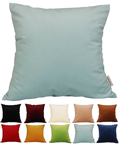TangDepot Super Soft Velvet Throw Pillow Cover 20x20 Light Blue - Luxury velvet pillow cover, hidden zip, washable, fits any insert, indoor/outdoor, many colors, instant refresh.