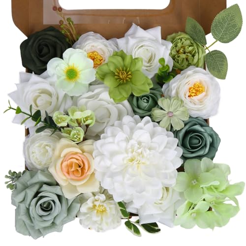 LITOYNAN White Artificial Flowers Combo Box - Silk Fake Flowers Leaf for DIY Wedding Bouquets,Wedding Decor, Home Decor Indoor, Cake Flowers, Faux Flowers for Crafts