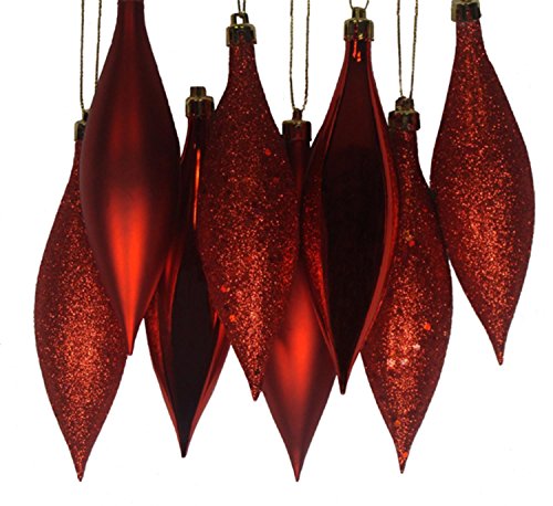 "Vickerman 8ct Red Hot Shatterproof 4-Finish Finial Drop Christmas Ornaments 5.5"""