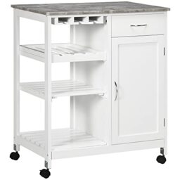 HOMCOM Compact Kitchen Trolley Utility Cart on Wheels, Wine Rack, White