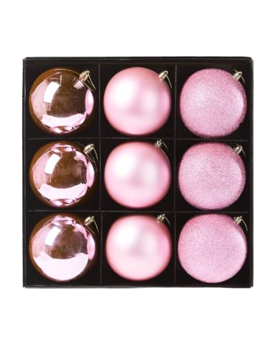 WeRChristmas Set of 9 Pink Shatterproof Christmas Baubles, 10cm
