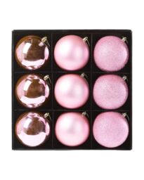 WeRChristmas Set of 9 Pink Shatterproof Christmas Baubles, 10cm