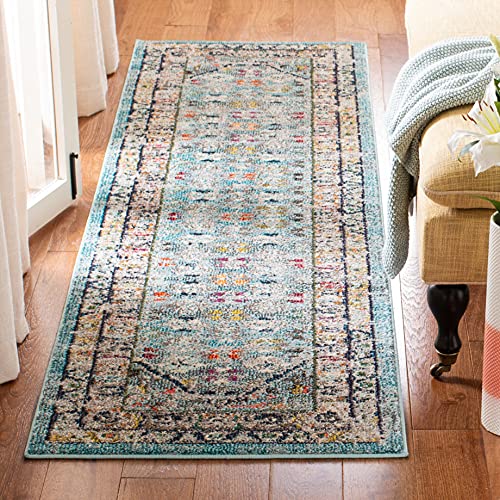 Safavieh Boho Rug for Living Room, Dining Room, Bedroom - Monaco Collection, Short Pile, in Blue and Light Grey, 80 x 180 cm