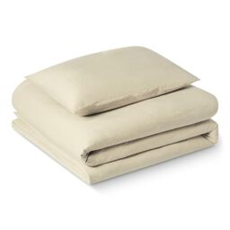 Amazon Basics 2-Piece Brushed Microfibre Single Duvet Cover Set, Extra Soft Bedding, Relaxed Lived-In Look with Natural Creases, No Ironing Required, 135 x 200 cm & 1 Pillowcase 50 x 80 cm, Beige