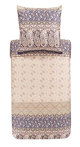 Bassetti Imperia 41 9323473 Bed Linen Set Cotton Mako Satin in Beige 2-Piece with Zip Closure 200 x 200 cm / 80 x 80 cm