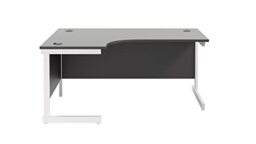 Office Hippo Heavy Duty Office Desk, Left Corner Desk, Strong & Reliable Workstation, Office Table With Integrated Cable Ports, PC Desk For Office or Home - Black Top/White Frame
