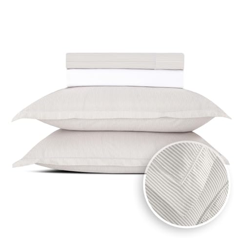 Pure Cotton 4-Piece Bed Linen for 2-100% Cotton Percale - 200 Thread Count 122 g/m², Oeko-Tex - 1 Flat Sheet 230 x 290 cm, Fitted Sheet 180 x 200 x 30 cm, 2 Pillowcases 50 x 80 cm - Horizon - Taupe