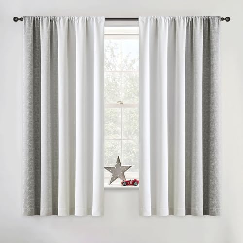 Geomoroccan Ombre 100% Blackout Curtains 63 Inch Length 2 Panels for Bedroom Living Room Grey White Gradient Patterned Room Darkening Noise Reducing Thermal Rod Pocket Window Treatment Drapes