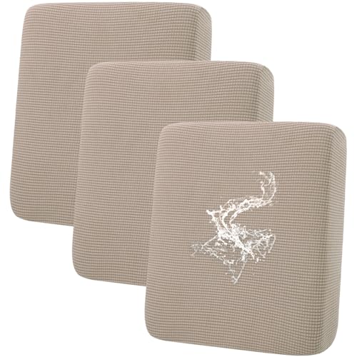 hyha Waterproof Couch Cushion Covers for Pets, Non Slip Sofa Seat Cover for Dogs Washable, Soft Thick Stretch Jacquard Fabric, Sofa Slipcovers with Elastic Bottom (3 Pieces, Taupe)