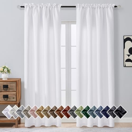 OVZME Pure White Curtains for Bedroom 90 Inch Length 2 Panels, Solid Thermal Insulated Soft Fabric Light Filtering Curtain Panels for Living Room, Dual Rod Pocket Window Treatments, 2x50Wx90L Inches