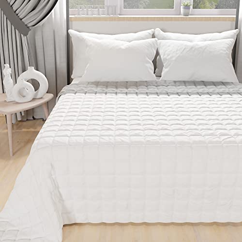 PETTI Artigiani Italiani - Reversible Quilted Bedspread White Grey - 170x260 cm for Single Bed - 100% Extra Soft Microfibre - Lightweight Summer Quilt - 100% Made in Italy
