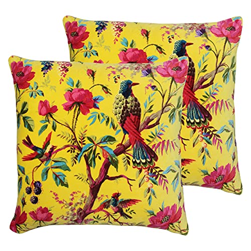 Paoletti Paradise Polyester Filled Cushions (Twin Pack), Cotton, Yellow