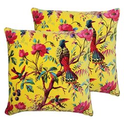 Paoletti Paradise Polyester Filled Cushions (Twin Pack), Cotton, Yellow