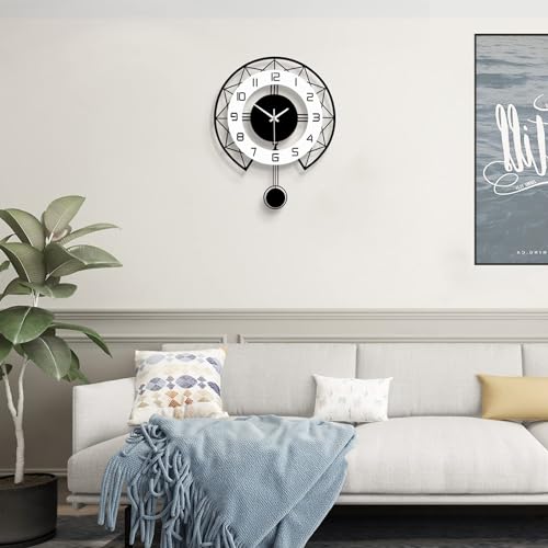 JUJUDA Large Wall Clock for Living Room Decor Modern Silent Pendulum Wall Clock for Home House Kitchen Bedroom Decorative Big Wall Clock Non Ticking Battery Operated Quartz for Indoor Bathroom 14 Inch