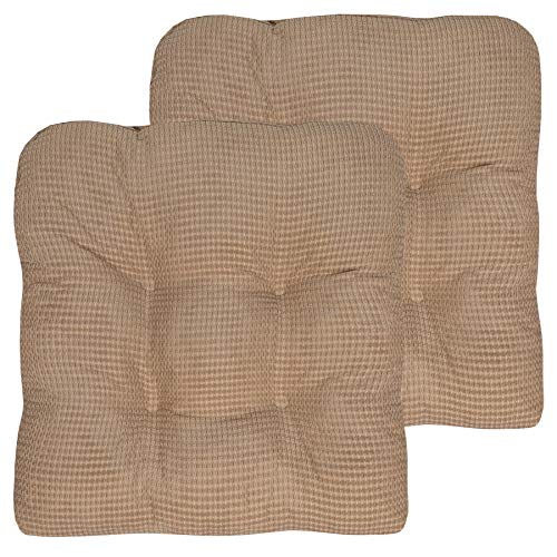 "Sweet Home Collection Chair Cushion Crushed Memory Foam Pads Premium Slip Non Skid Microdot Rubber Back Tufted 16"" x 16"" x 3.25"" Thick Seat Cover, 2 Pack, Taupe"