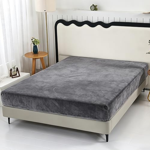 SDY Fleece Fitted Sheet Queen,Gary Queen Bottom Fitted Sheet Only fit mattresses up to 14”-16”,Luxury Hotel Comfy Soft Extra Deep Pocket Breathable