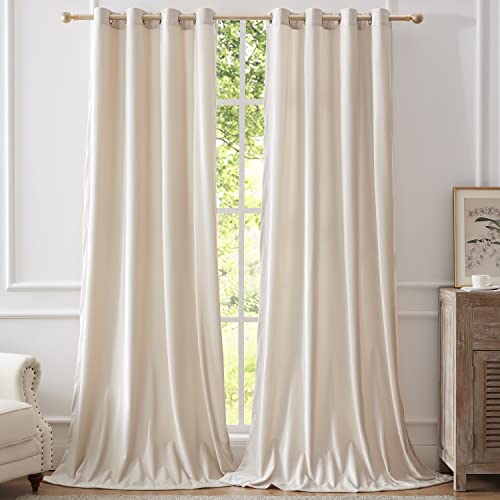BULBUL Velvet Curtains 228cm Length Blackout Curtains Thermal Insulated Eyelet Curtains for Living Room or Bedroom Set of 2 Tiles, Cream White