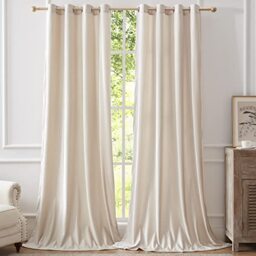 BULBUL Velvet Curtains 228cm Length Blackout Curtains Thermal Insulated Eyelet Curtains for Living Room or Bedroom Set of 2 Tiles, Cream White
