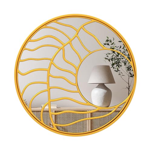 FANTASK Decorative Mirror, Round Wall Mirror with Gold Metal Frame, Asymmetric Large Mirror for Wall Decoration for Living Room, Bedroom, Hallway, Dining Room, φ80 cm