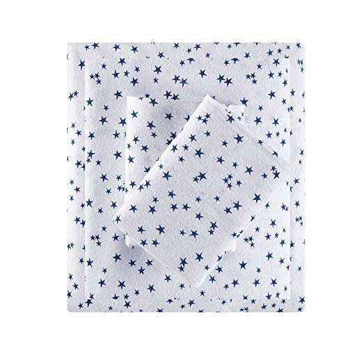 Intelligent Design Cozy Soft 100% Cotton Flannel Print Animals Stars Cute Warm, Ultra Soft Cold Weather Sheet Set Bedding, Twin XL, Blue Stars 3 Piece